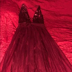 Burgundy long leg split dress